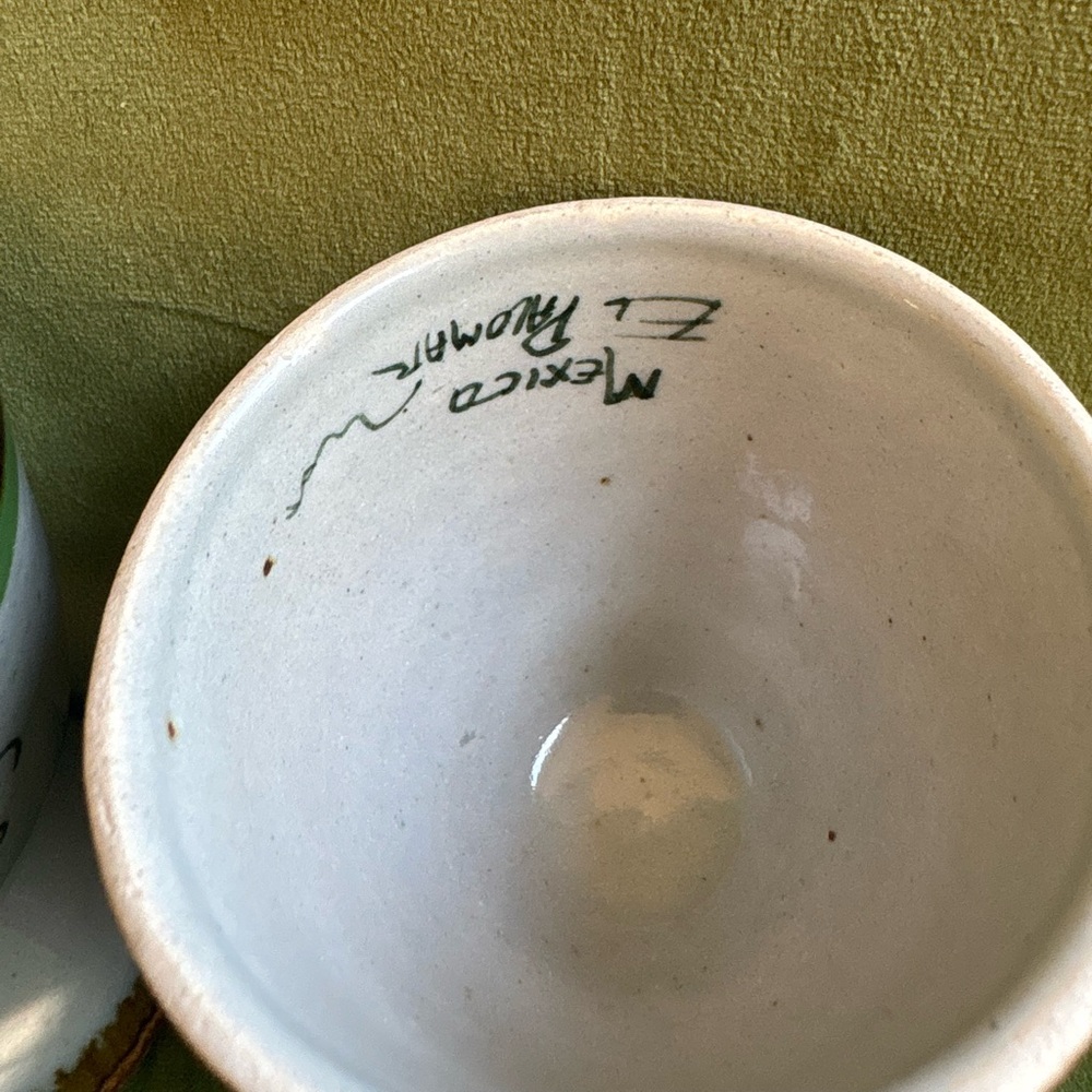 Vintage Ken Edwards Set Of 2 El Palomar Mexican Pottery Bird & Floral Egg Cups - Picture 9 of 9